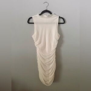 Lulus White Ruched Mock Neck Mini Bodycon Dress || Small